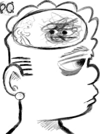 a black and white drawing of a man's head